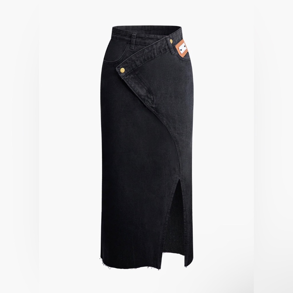 Wrap split denim midi skirt